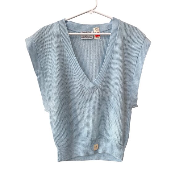 Vintage 80s College Point Sweater Vest Size Large VNeck Light Blue Deadstock NEW - Picture 1 of 6